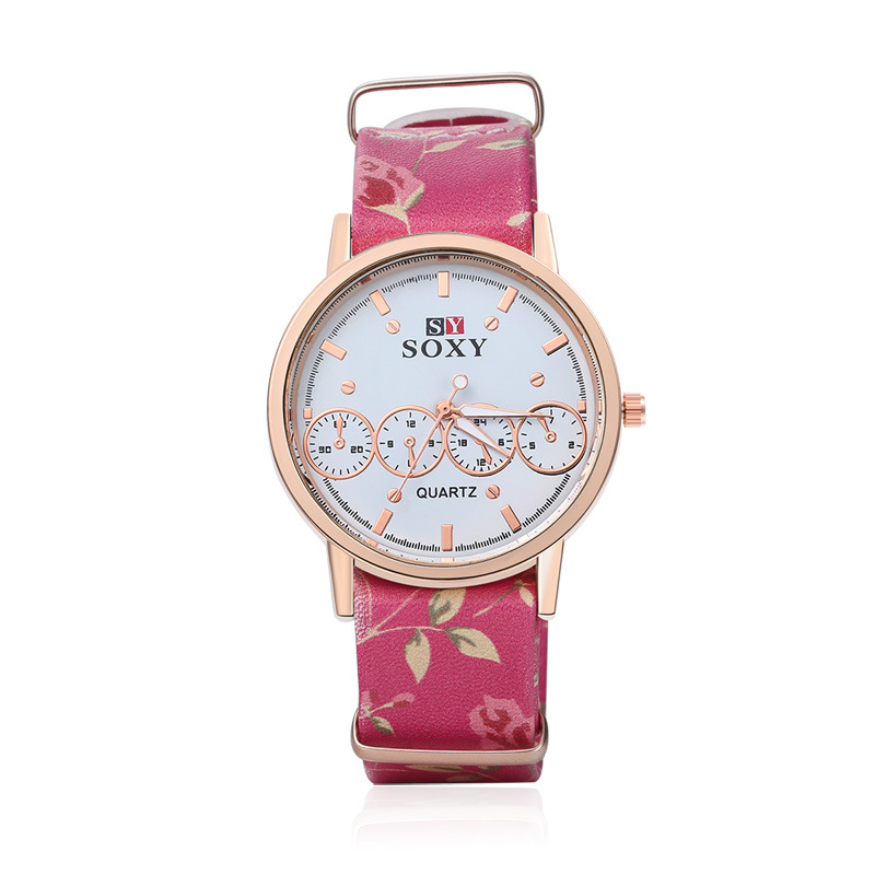 Ms Printing Belt Watch Fashion Four Eyes Quartz Wild Fashion Watch
