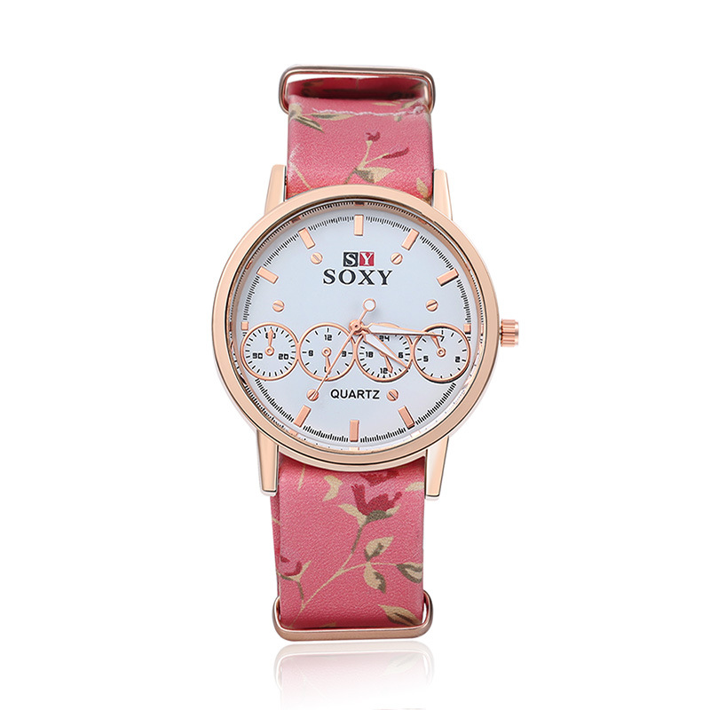 Ms Printing Belt Watch Fashion Four Eyes Quartz Wild Fashion Watch