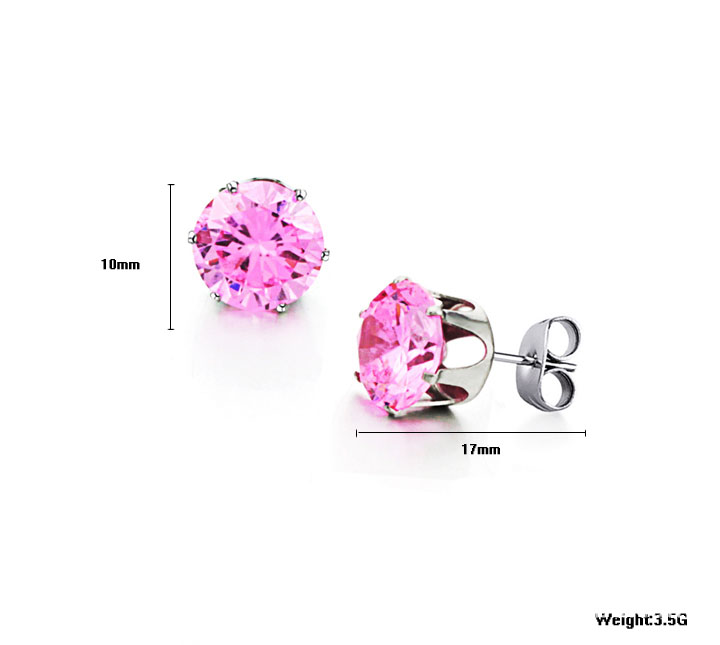 Trend Sweet Pink Rhinestones Crystal Fashion Titanium Steel Ms Earrings