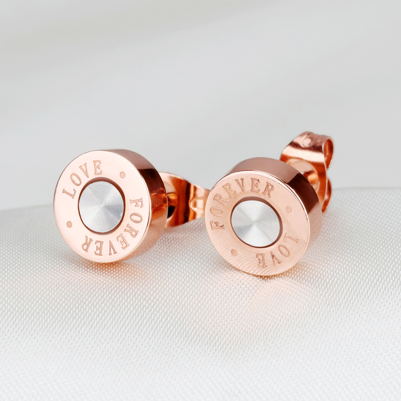 The New Temperament Personality LOVE Plated Rose gold Titanium Steel Fashion Earrings