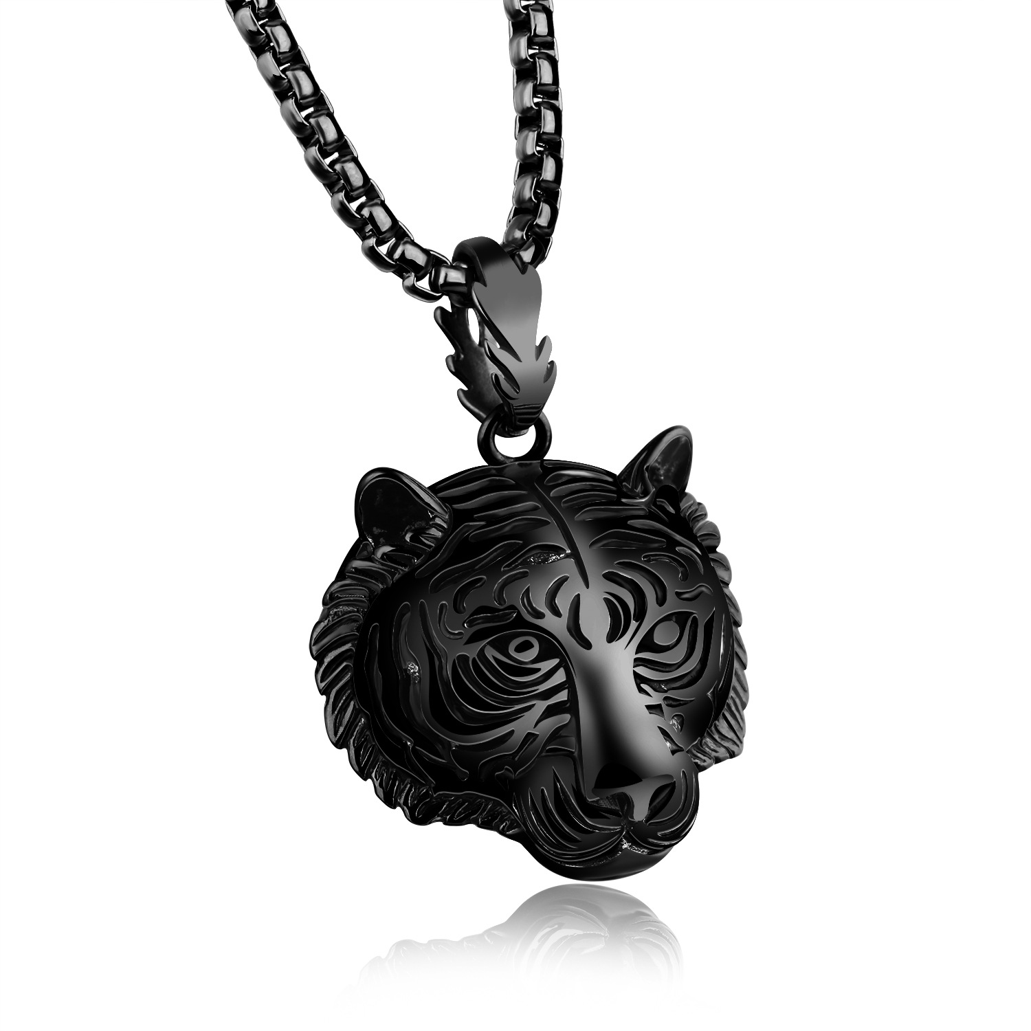 Western Style Men Hip hop Pendant Domineering Tiger Head Stainless Steel Necklace