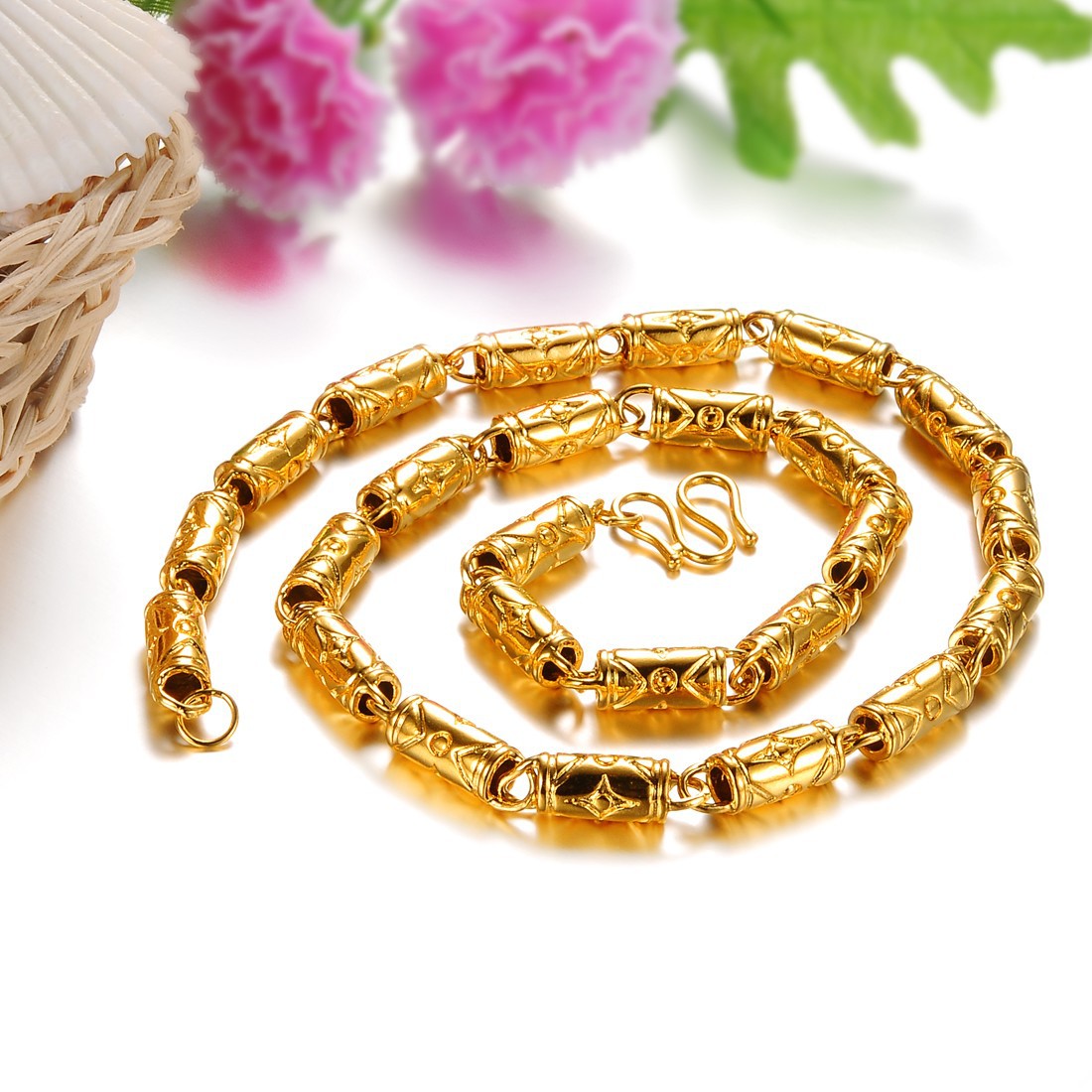 Men Fashion Domineering Necklace 18K Gold Personality Bamboo Festival Men Necklace