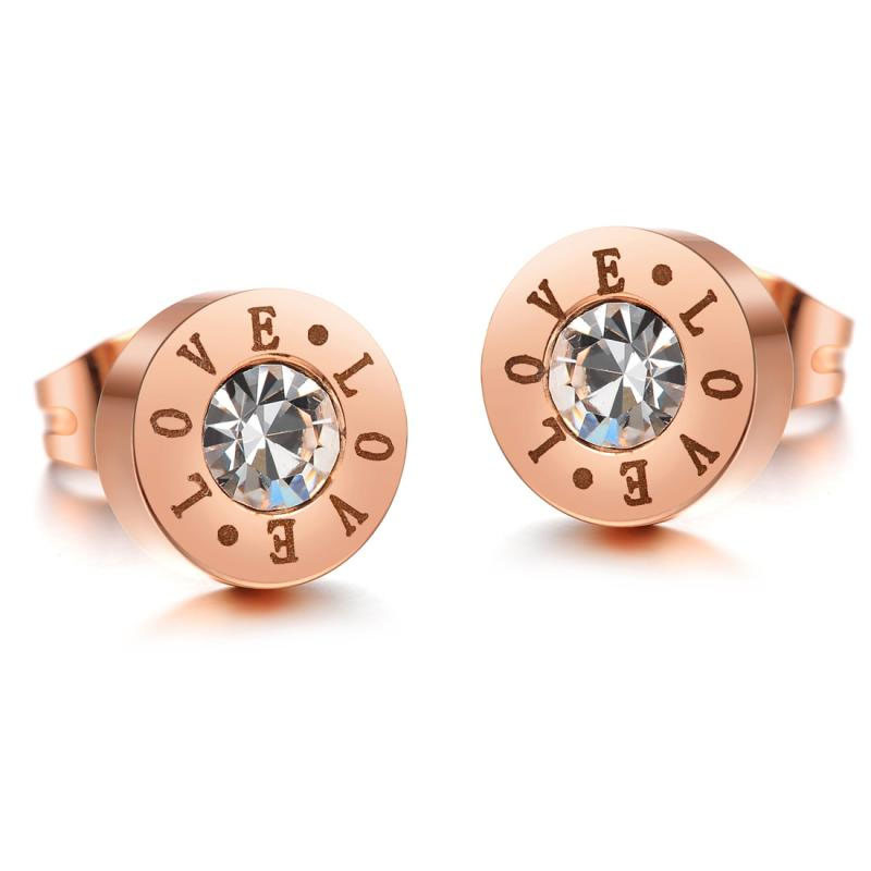 Personality Fashion Leisure LOVE Plated Rose Gold Titanium Steel Ms Earrings
