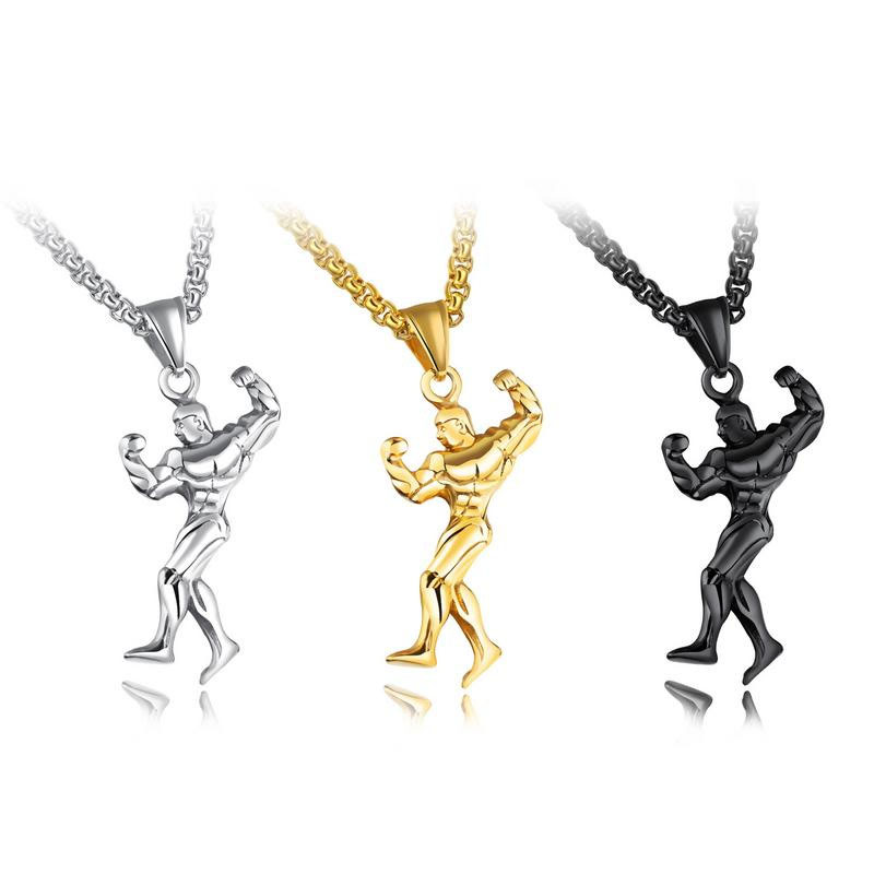 Western Style Fashion Mr Necklace Men Personality Titanium Steel Muscular man Pendant