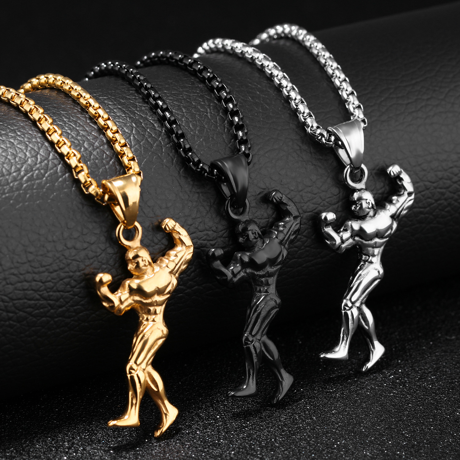 Western Style Fashion Mr Necklace Men Personality Titanium Steel Muscular man Pendant