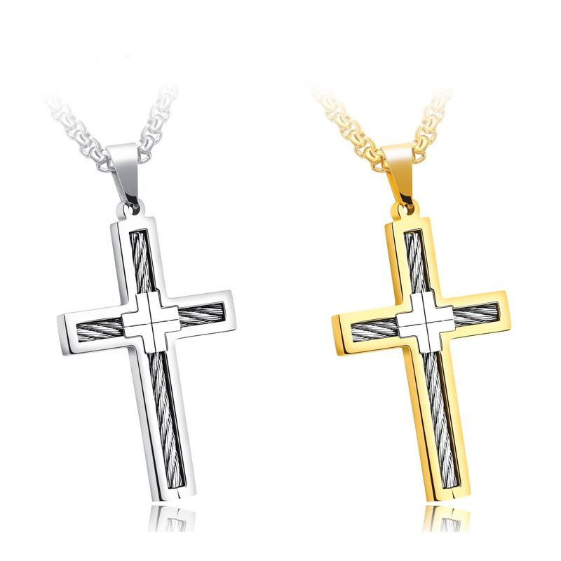 Pure Steel Western Style Men Wire Classic Cross Titanium Steel Necklace