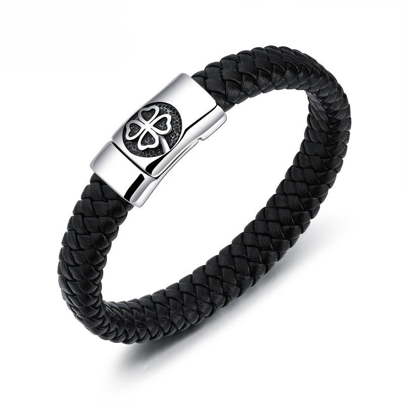 Fashion Retro Weave Jewelry Men Personality Titanium Steel Leather Bracelet