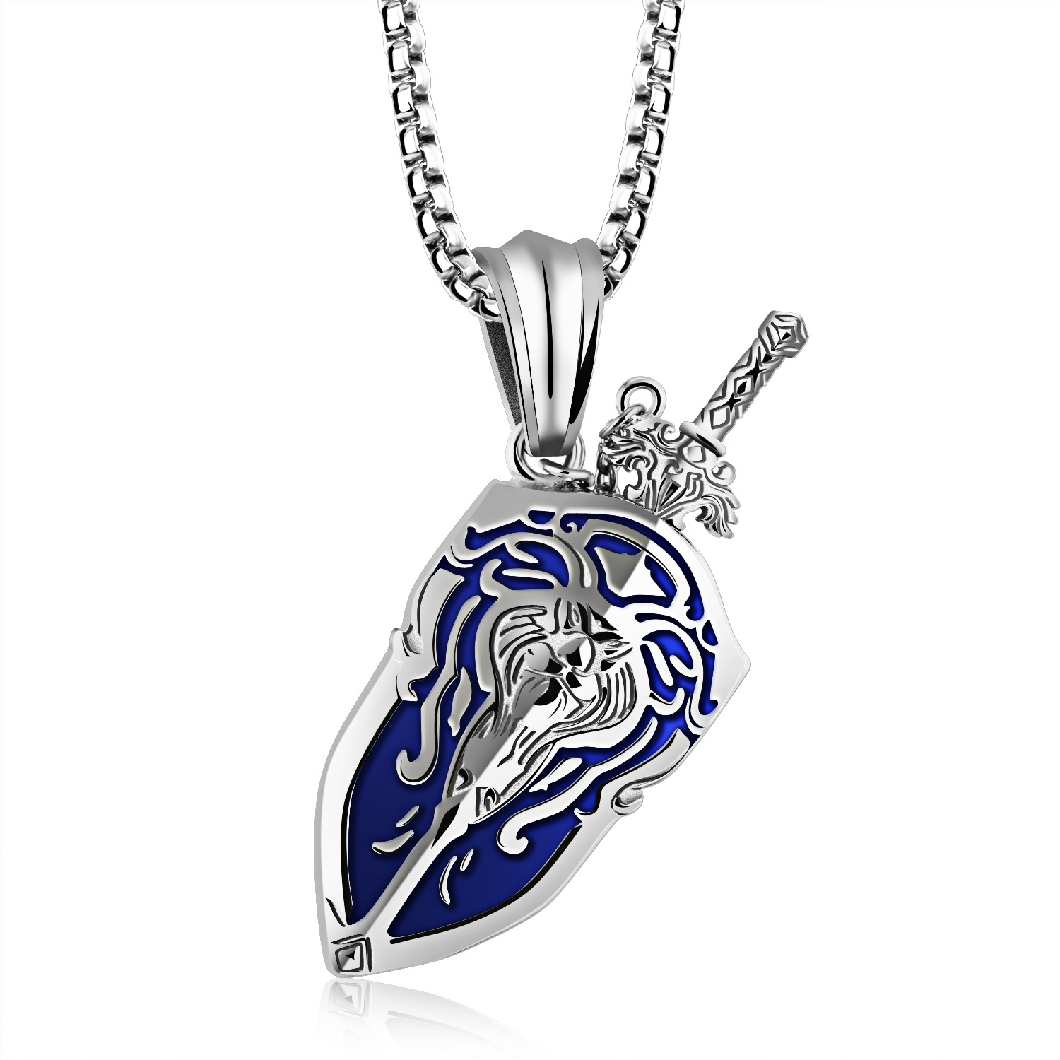 Retro Domineering Stainless Steel World of Warcraft Sword Shield Pendant Tide Men Necklace
