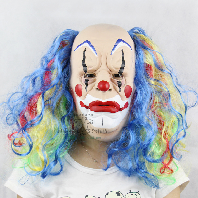 Curls Bald Clown Halloween Prom Show Props Terror Ghost Funny Emulsion Mask