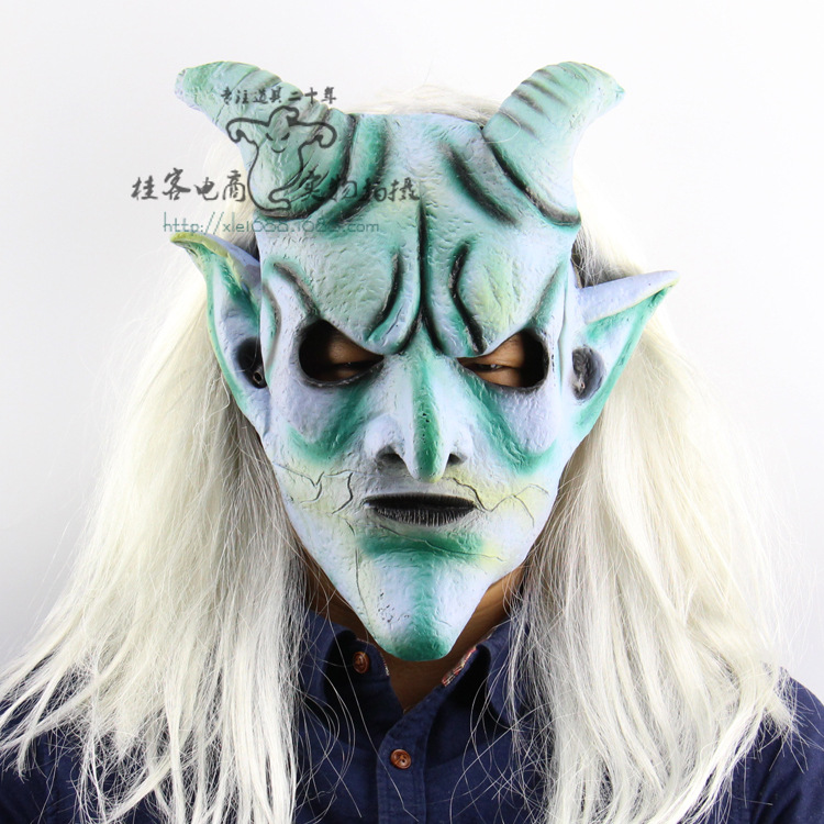 Long Hair Silver Angle king Headgear Halloween Haunted House Dress up Horror Ghosts Mask