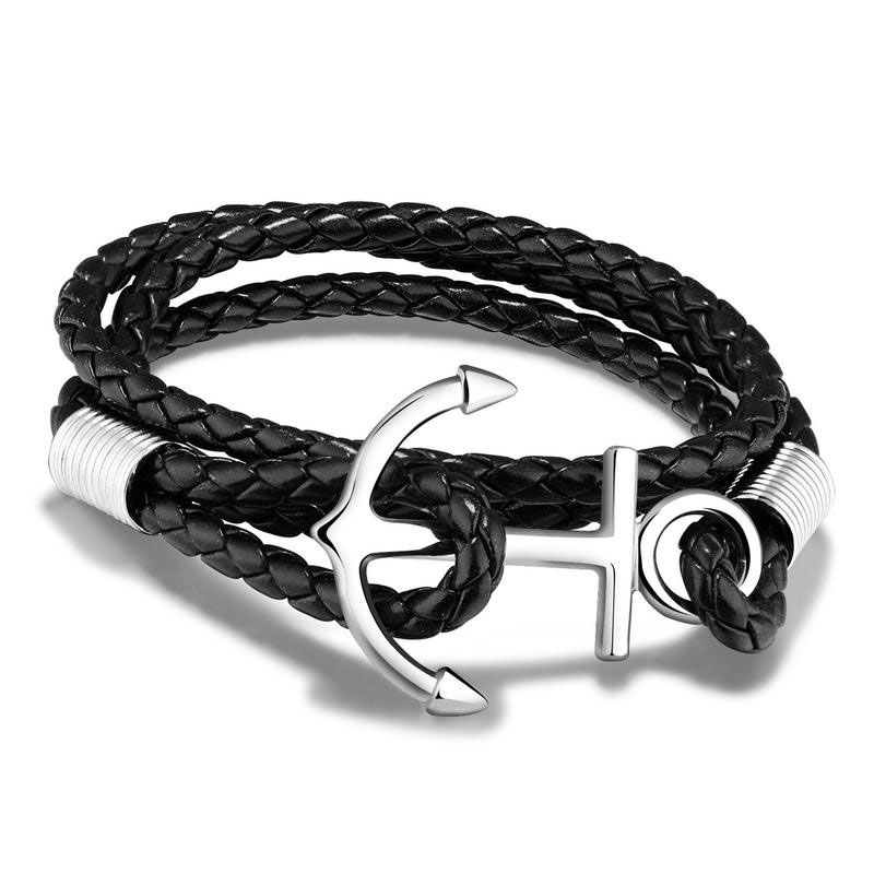 Fashion Creative Manual Double Rope Weave Bracelet Men Retro Personality Anchor Leather Ring