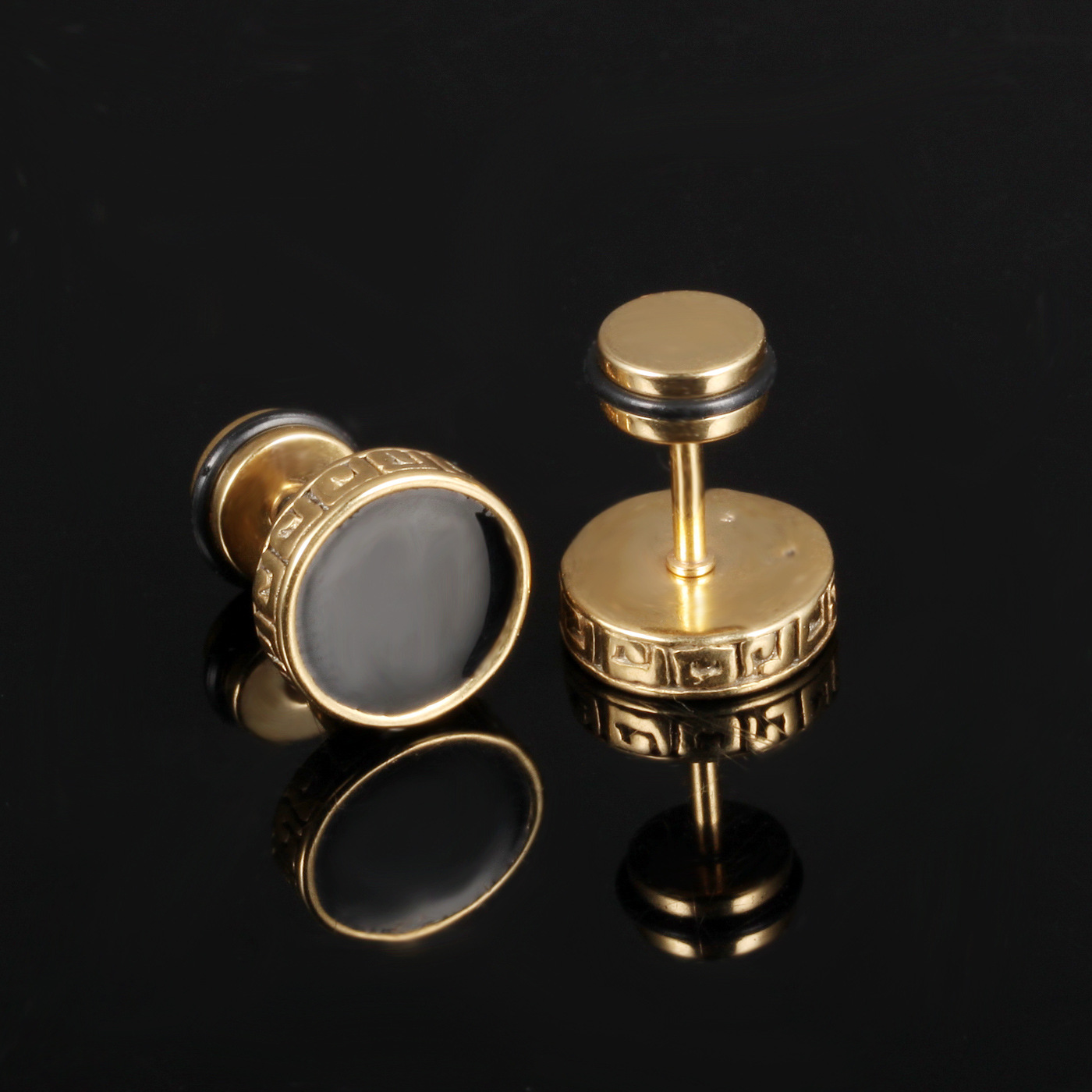 Men Titanium Steel Earrings Plating Gold flat Round Cake Type Dijiao Earrings