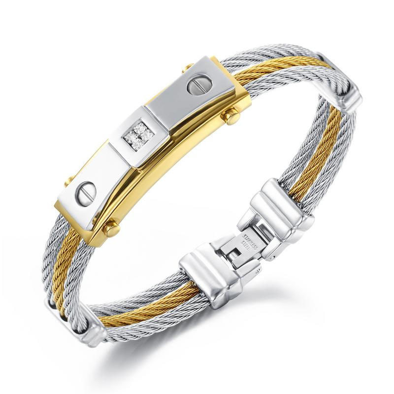 Wire Weave Hemp Rope wristband Men Between the gold Four Claws Diamond Titanium Steel Bracelet