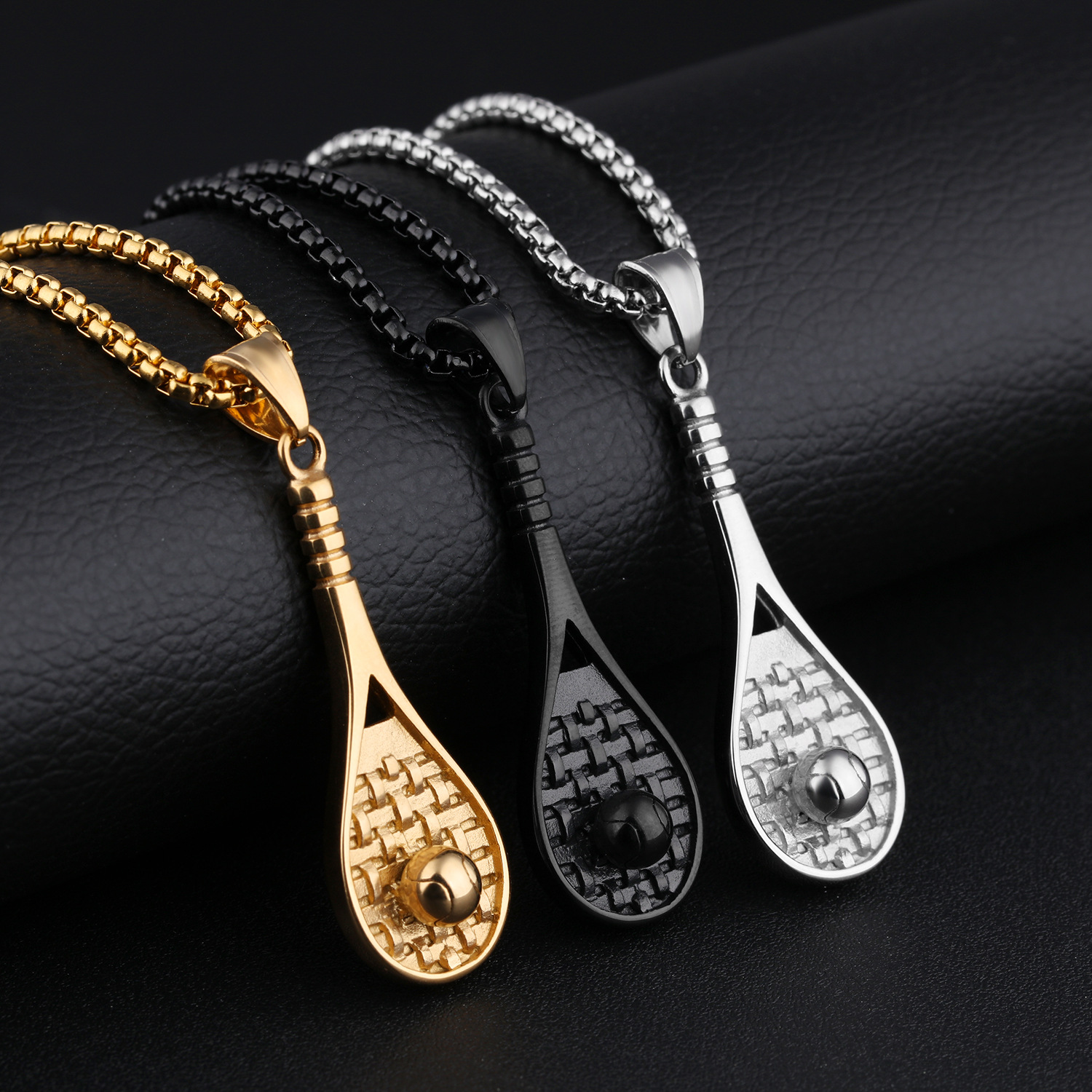 Western Style Fashion Mini Tennis Pendant Bodybuilding Movement Titanium Steel Men Necklace