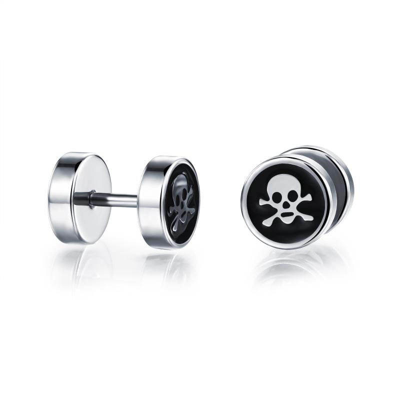 Men Titanium Steel Earrings flat Round Drip oil Skeleton Ghosts Earring Accessories