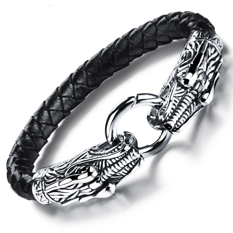 Western Style Personality Stainless Steel Buckle fine Gift Men Fashion Leather Bracelet