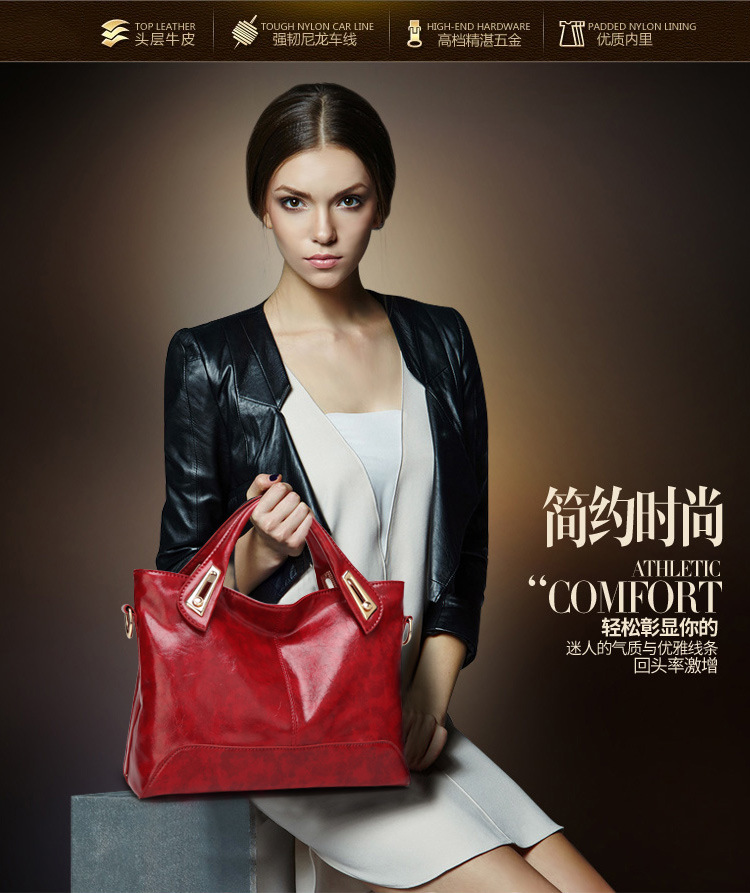 Fashion Trend Lady Bags Oil Wax Ms Leisure Shoulder Messenger Handbag