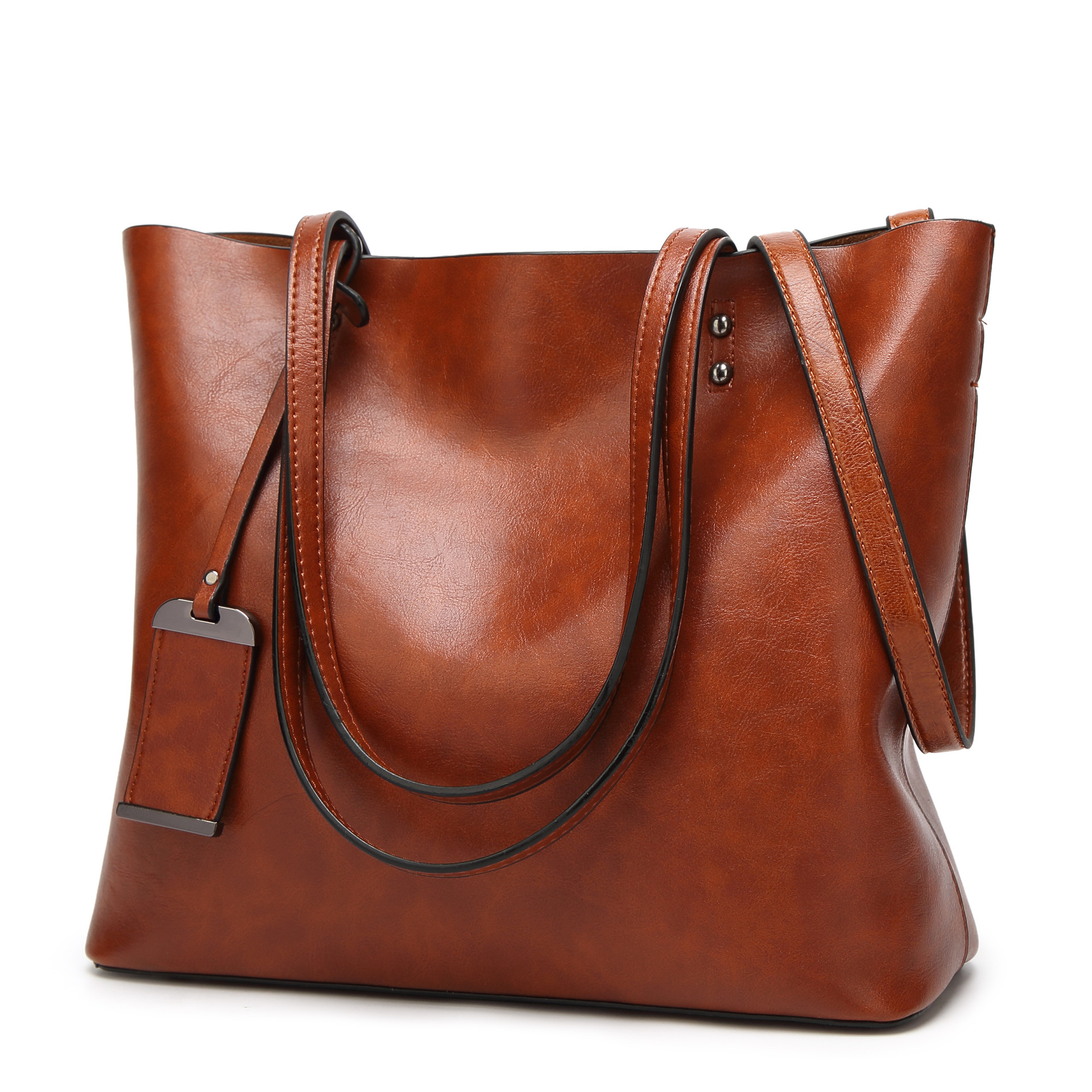 Western Style Fashion Tote Retro Oil Skin High Capacity Shoulder Handbag