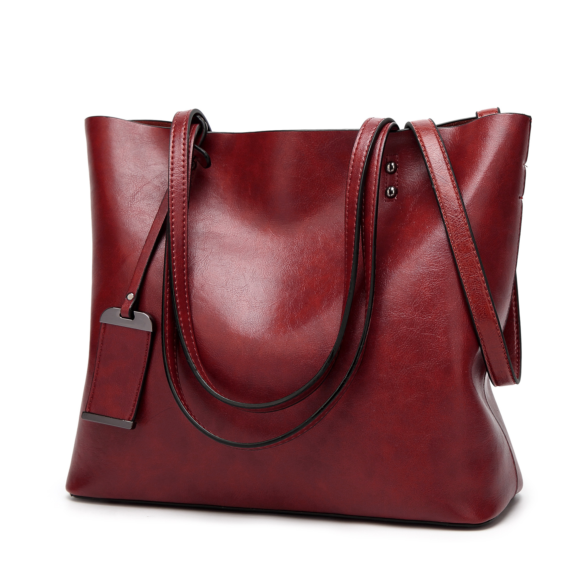 Western Style Fashion Tote Retro Oil Skin High Capacity Shoulder Handbag