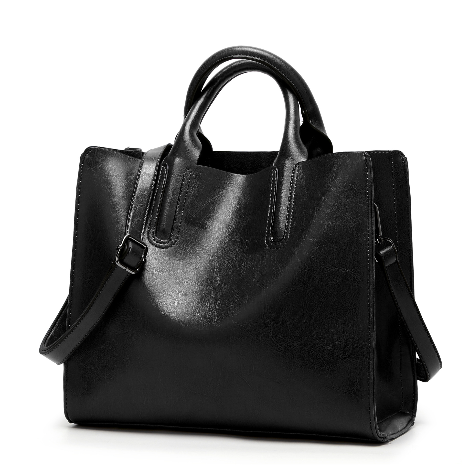 Ms The New Retro Oil Skin Portable Simple Wild Tote Shoulder Messenger bag