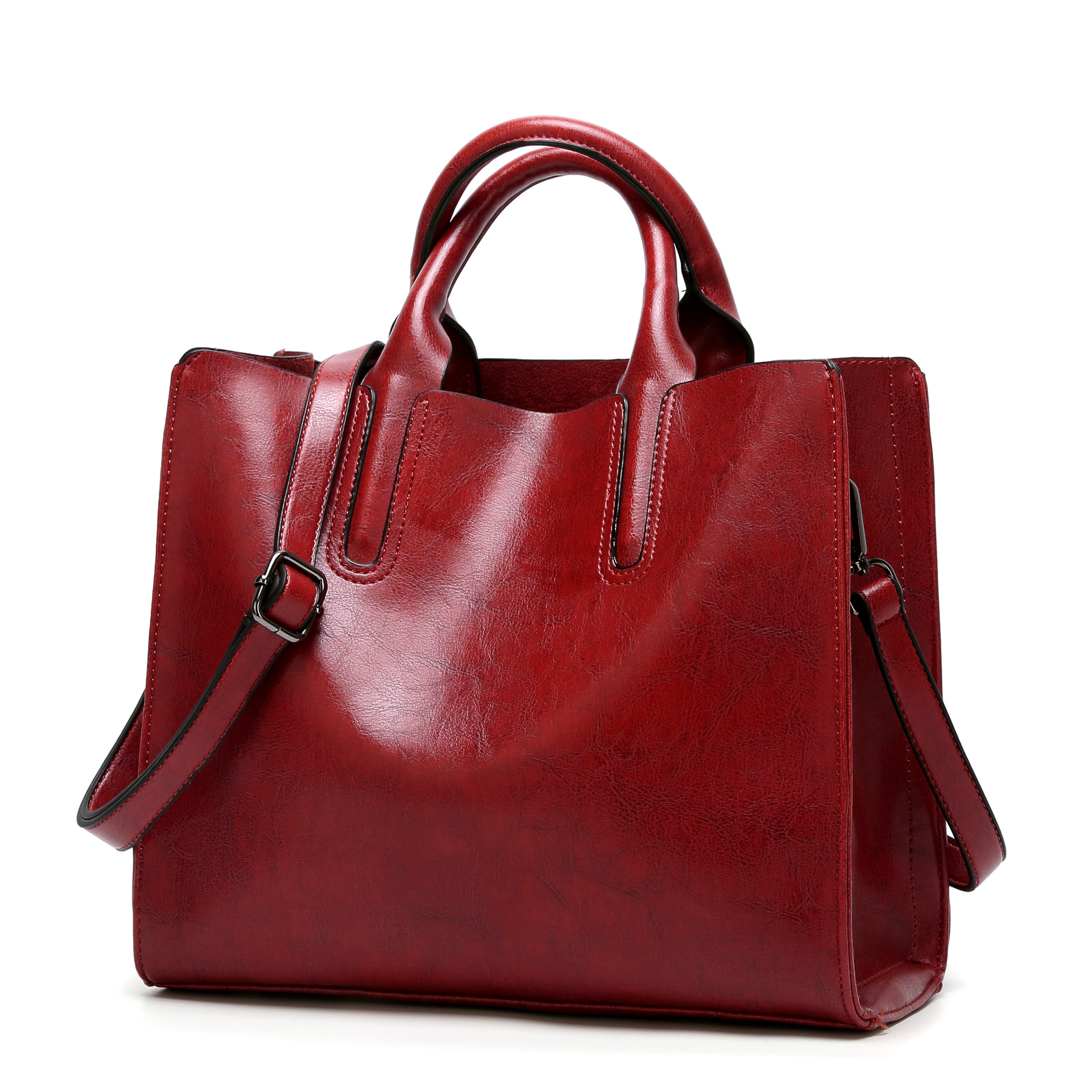 Ms The New Retro Oil Skin Portable Simple Wild Tote Shoulder Messenger bag