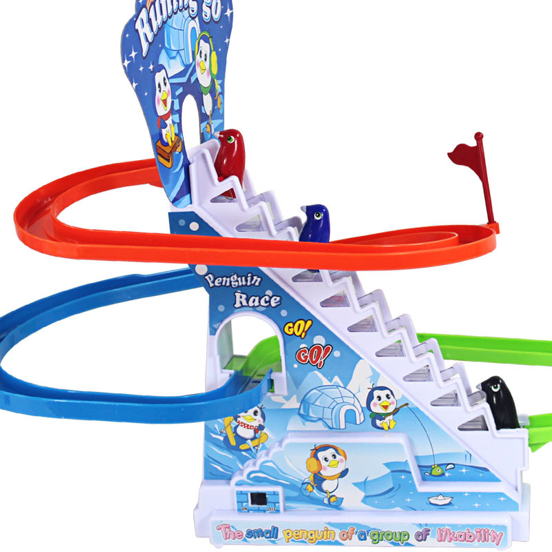 Electric Little Dolphin Penguin Climb The Stairs Slide Assemble Track child Brain Game