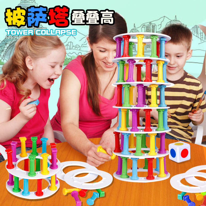 Child Pisa Tower Stack High Table Games Building Blocks Heap high get Together Toy