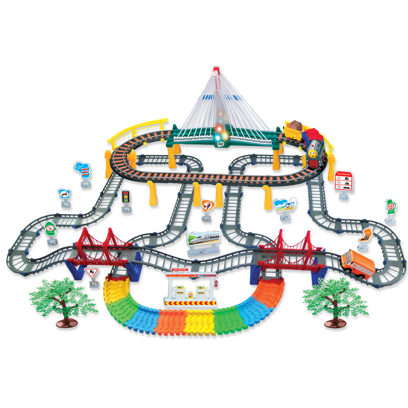 Child DIY Assemble Multi-layer Track toy Light Electric Large Subway Toy Small Train