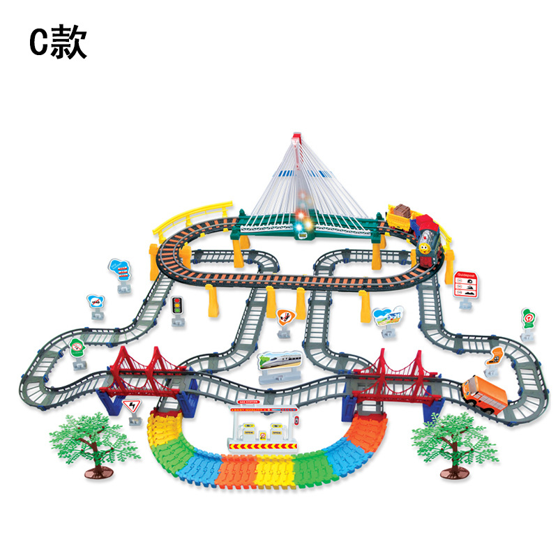 Child DIY Assemble Multi-layer Track toy Light Electric Large Subway Toy Small Train