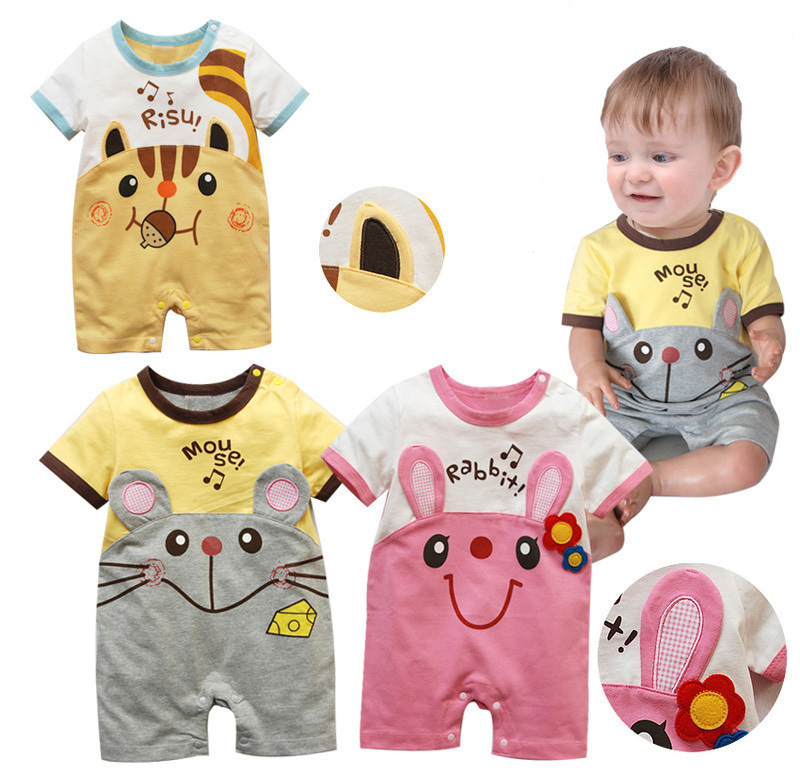 Short Sleeve Cartoon Animal Romper Siamese Clothing Baby Printing Child Cotton Clothing
