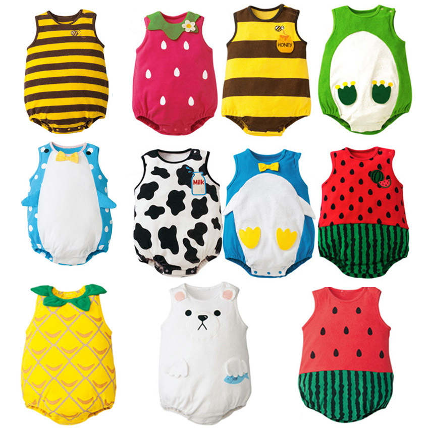 Western Style Sleeveless Baby Fruit Triangle Romper Jumpsuit Thin Section Cotton Baby Clothing