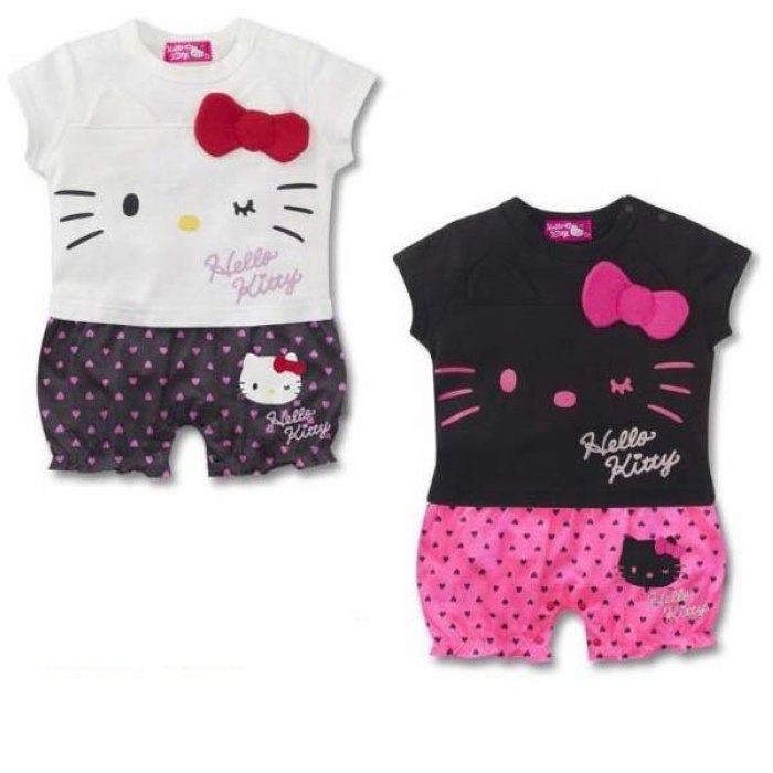 Fashion Hello kitty Cartoon Cat baby Romper Short Sleeve Dots Climb Clothes Jumpsuit Apparel