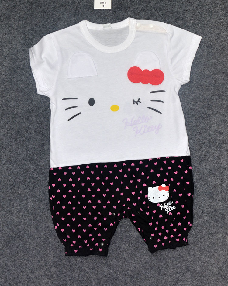 Fashion Hello kitty Cartoon Cat baby Romper Short Sleeve Dots Climb Clothes Jumpsuit Apparel
