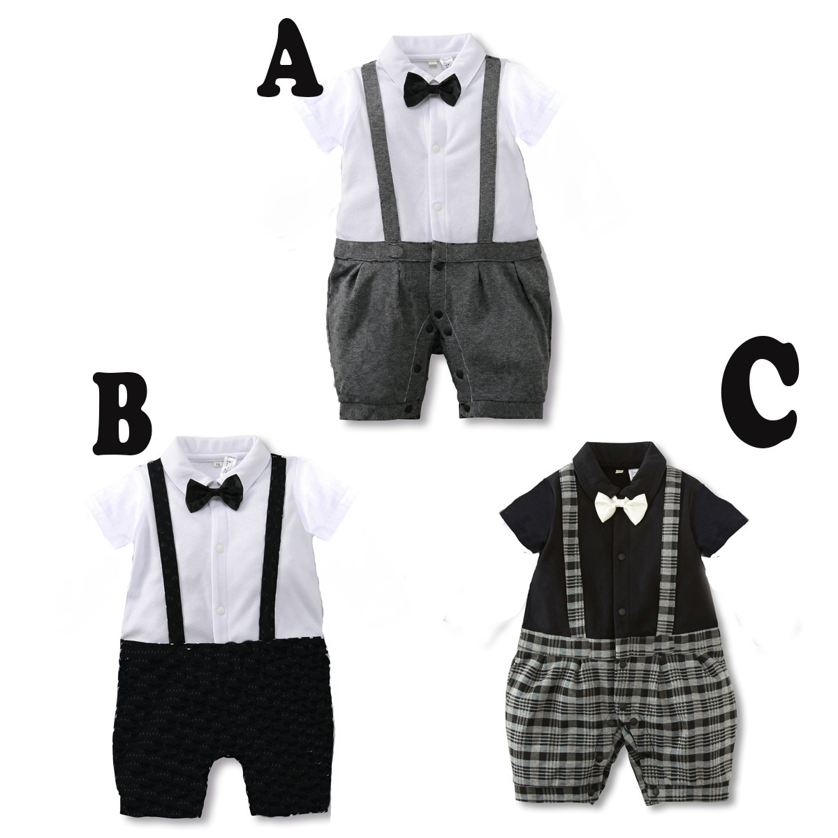 Boy Fashion Short Sleeve Gentleman Strap Romper Personality Jumpsuit