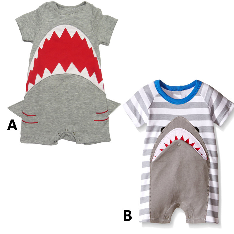 Western Style Fashion Baby Shark Boy Short Sleeve Romper Jumpsuit Clothing
