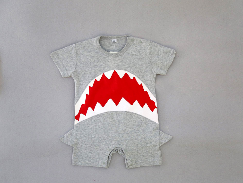 Western Style Fashion Baby Shark Boy Short Sleeve Romper Jumpsuit Clothing