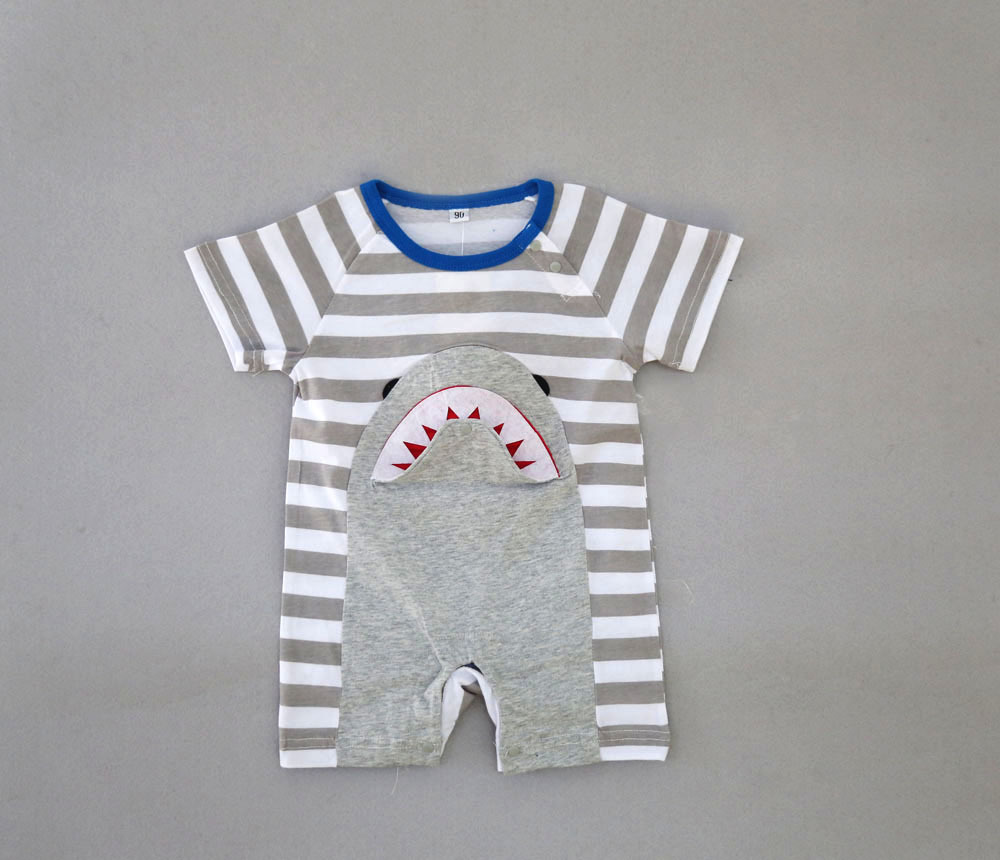 Western Style Fashion Baby Shark Boy Short Sleeve Romper Jumpsuit Clothing