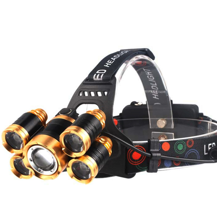 Outdoor illumination Plane Head Charge Glare Headlamp Five Heads Rotate Zoom LED lights