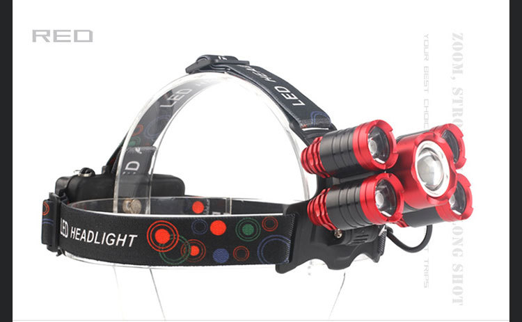 Outdoor illumination Plane Head Charge Glare Headlamp Five Heads Rotate Zoom LED lights