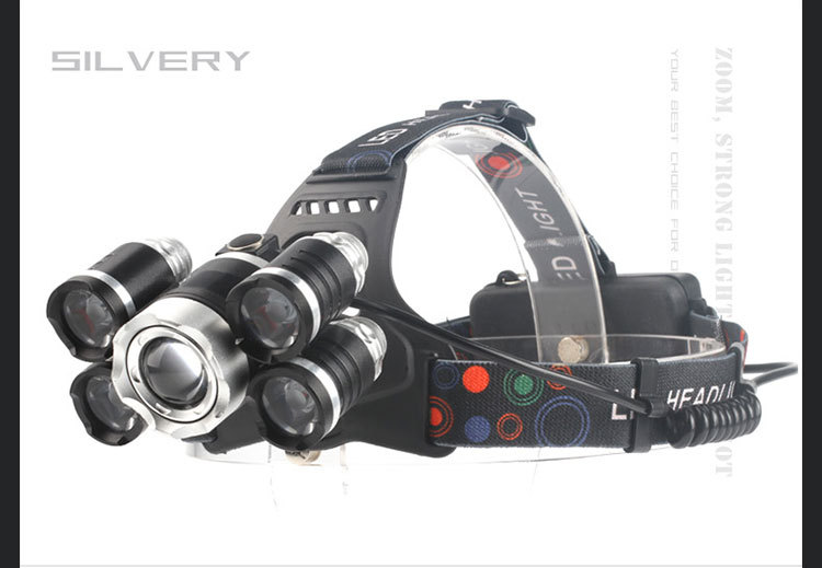 Outdoor illumination Plane Head Charge Glare Headlamp Five Heads Rotate Zoom LED lights