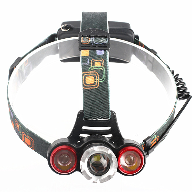 Outdoor Glare Hunt Fishing At Night Zoom Headlamp Led illumination 3 Heads Charge Headlamp