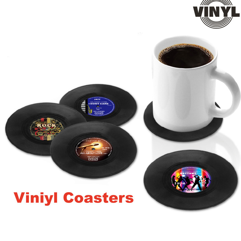 Classic Retro Record Coaster Vinyl CD Insulation pads Personality Coffee Shop Bar Cutlery mat