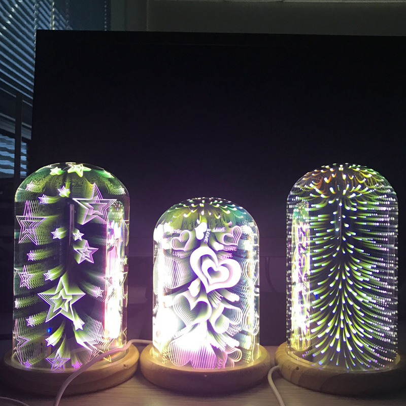 Solid Wood Star Fireworks Christmas Glass lamp Decoration Starry sky Magic lamp Night light