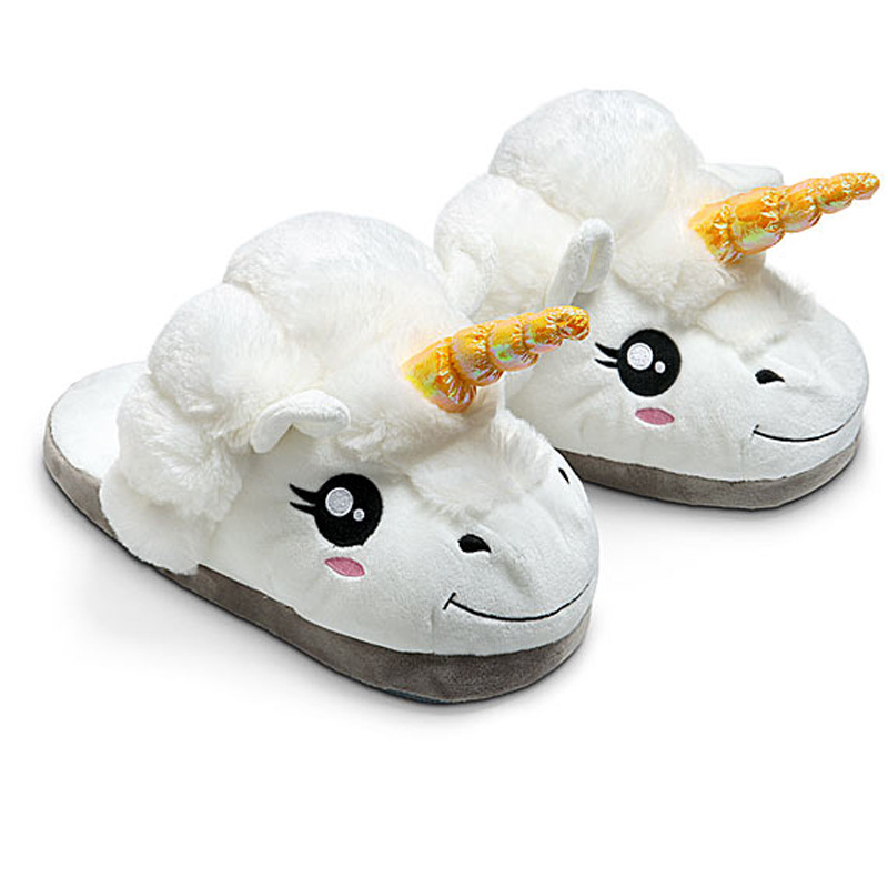 Unicorn Soft Home Cotton Slippers Keep Warm Plush flip flop Gold Antenna Horn Shoes