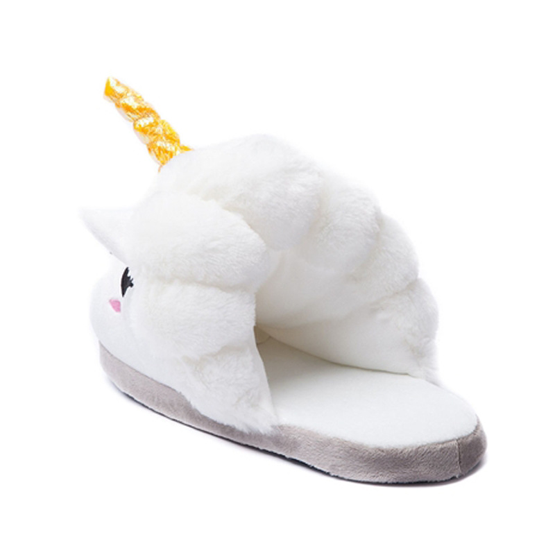 Unicorn Soft Home Cotton Slippers Keep Warm Plush flip flop Gold Antenna Horn Shoes