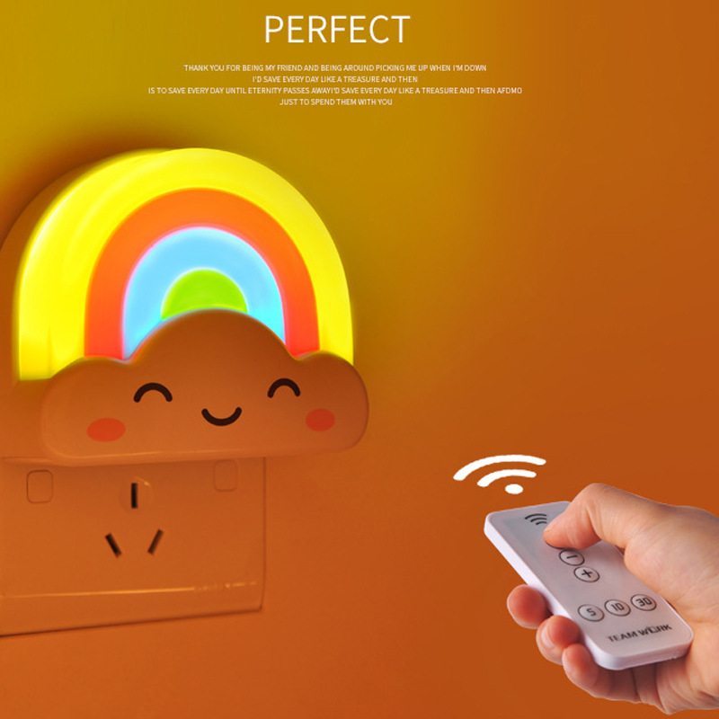 Rainbow Infrared Remote Control Dimming Night light Cartoon Decoration timing Socket led Night light