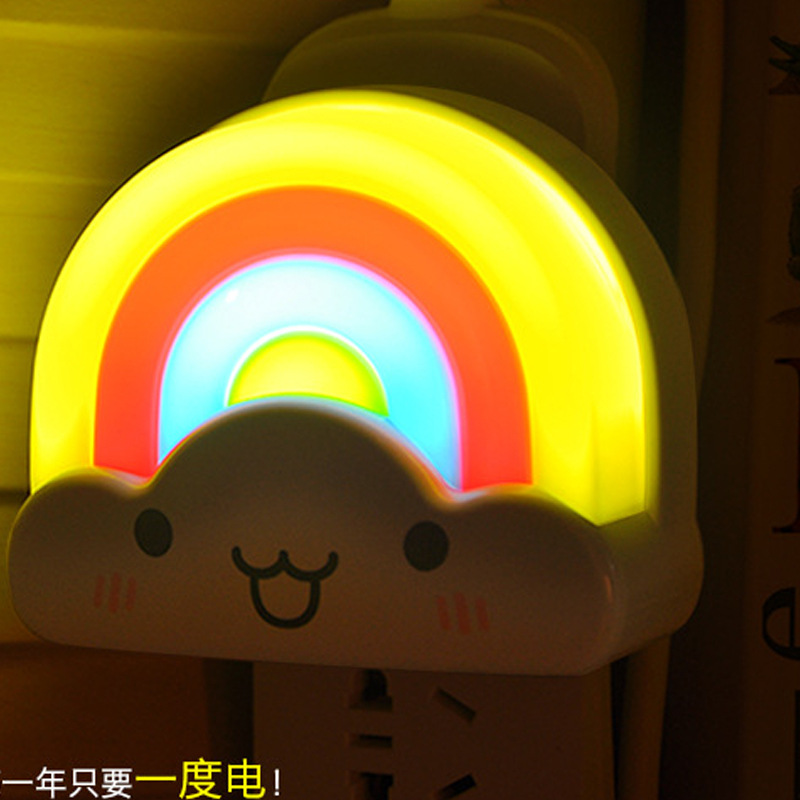 Rainbow Infrared Remote Control Dimming Night light Cartoon Decoration timing Socket led Night light