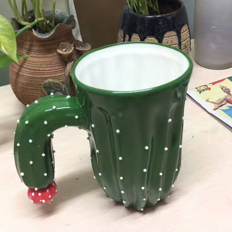 Creative Plant Cactus Modeling Porcelain Cup Mug Hand Painted Drinking glass 3D Coffee cup