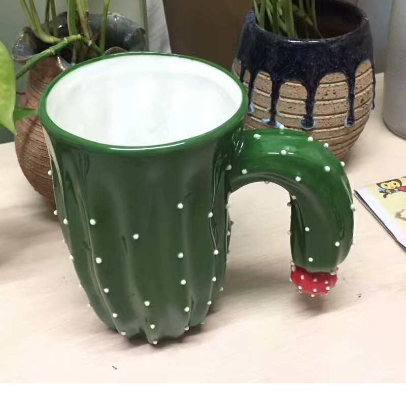 Creative Plant Cactus Modeling Porcelain Cup Mug Hand Painted Drinking glass 3D Coffee cup