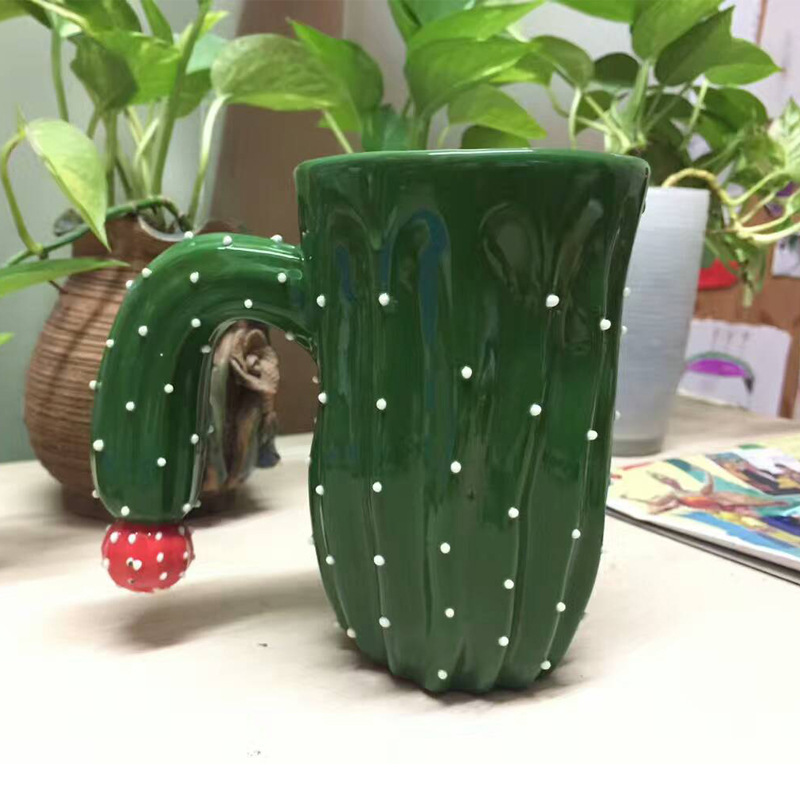 Creative Plant Cactus Modeling Porcelain Cup Mug Hand Painted Drinking glass 3D Coffee cup